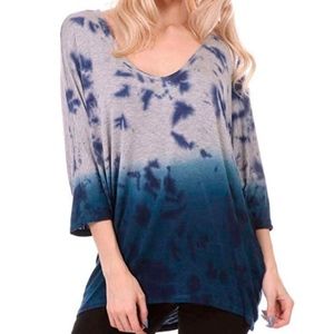 Dolman Sleeve Tie Dye Top Blue Teal Grey Ombre